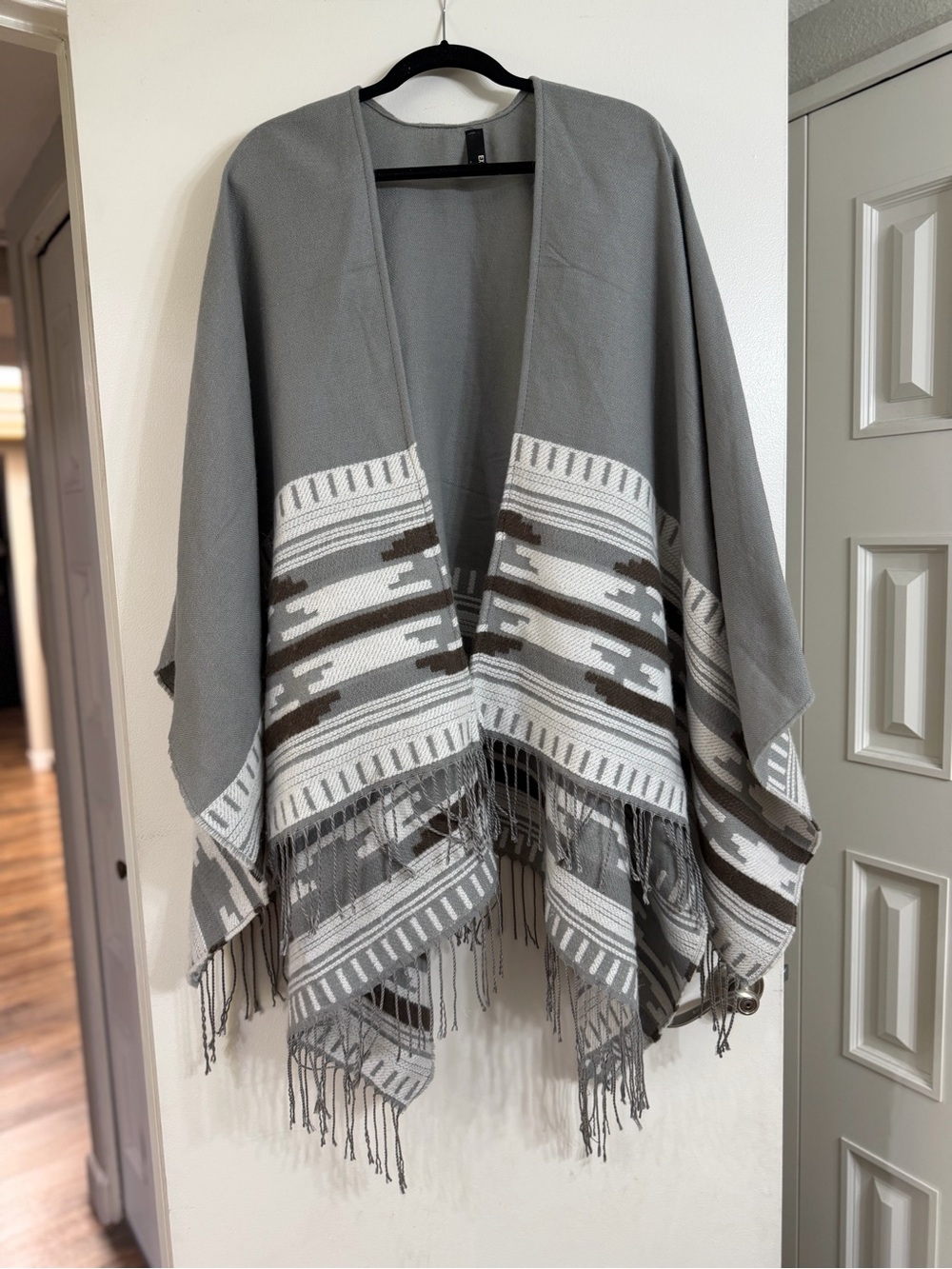 Express Aztec/Southwest Patterned Fringe Poncho/Shawl